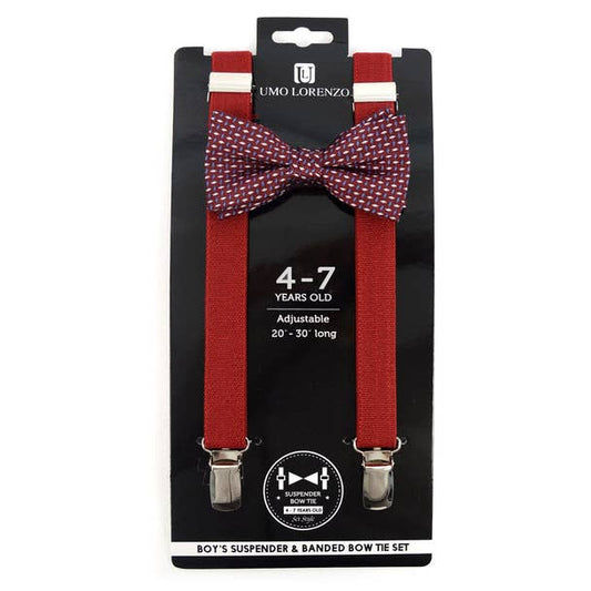 Boy's Burgundy Clip-on Suspender & Dots Bow Tie Set